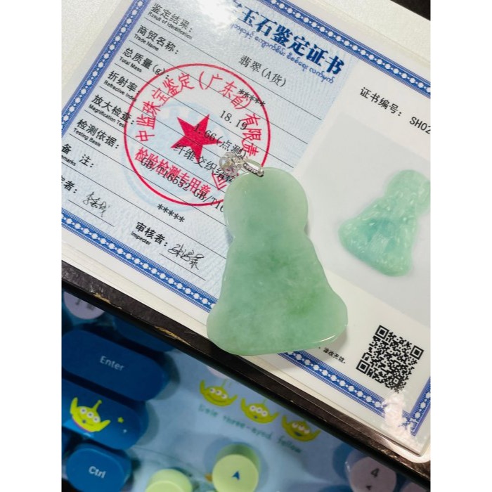 天然A貨緬甸玉 冰潤青綠持笏媽祖/天上聖母翡翠玉墜 細肉水潤 色滿勻稱 大小適中 完美一刀切-細節圖11