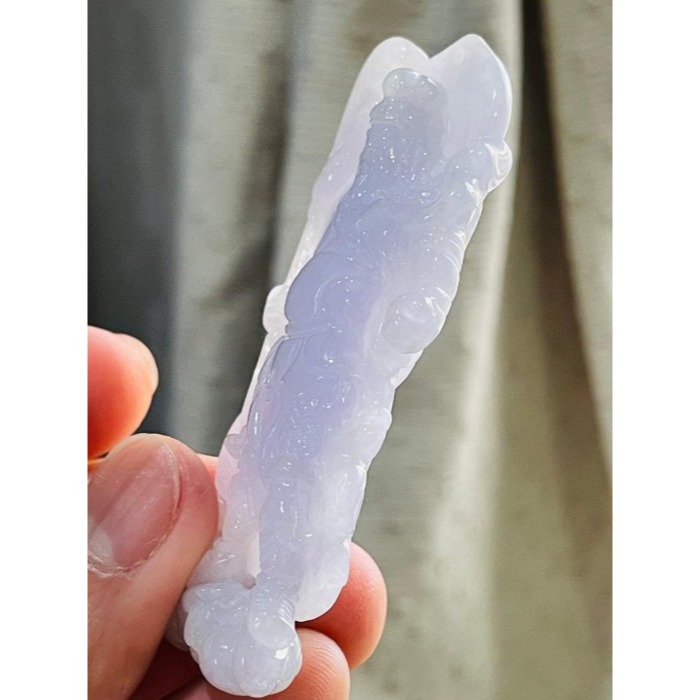 天然A貨緬甸玉 冰潤櫻花紫鏤空透雕雙刀關公翡翠玉墜 過底粉嫩紫底色 俏一抹灑金添彩 雙刀定氣場化是非-細節圖5