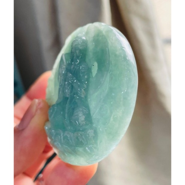 天然A貨緬甸玉 冰潤湖綠雙面雕太上老君翡翠八卦玉牌 起冰滿綠底色 底妝膠潤 厚實雕工立體 背面先天八卦-細節圖4