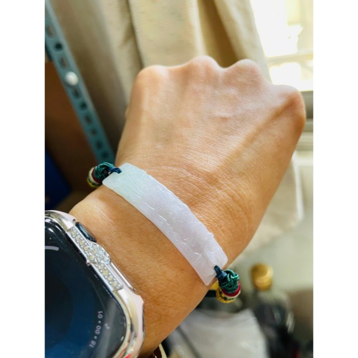 天然A貨緬甸玉 冰潤粉春彩手工雕春風陽柳翡翠手牌/手鍊 手圍無限制 粉嫩紫綠 淡雅秀氣-細節圖8