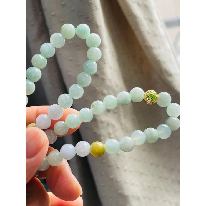 天然A貨緬甸玉 冰潤淡綠底色圓珠8.0mm翡翠珠鍊 長度75cm 完美度95% 搭配掛件 質量加乘-細節圖7