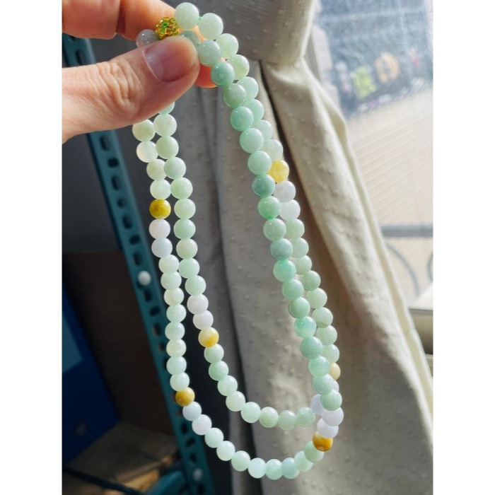 天然A貨緬甸玉 冰潤淡綠底色圓珠8.0mm翡翠珠鍊 長度75cm 完美度95% 搭配掛件 質量加乘-細節圖8