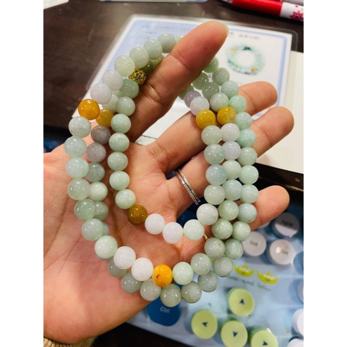 天然A貨緬甸玉 冰潤淡綠底色圓珠8.0mm翡翠珠鍊 長度75cm 完美度95% 搭配掛件 質量加乘-細節圖10