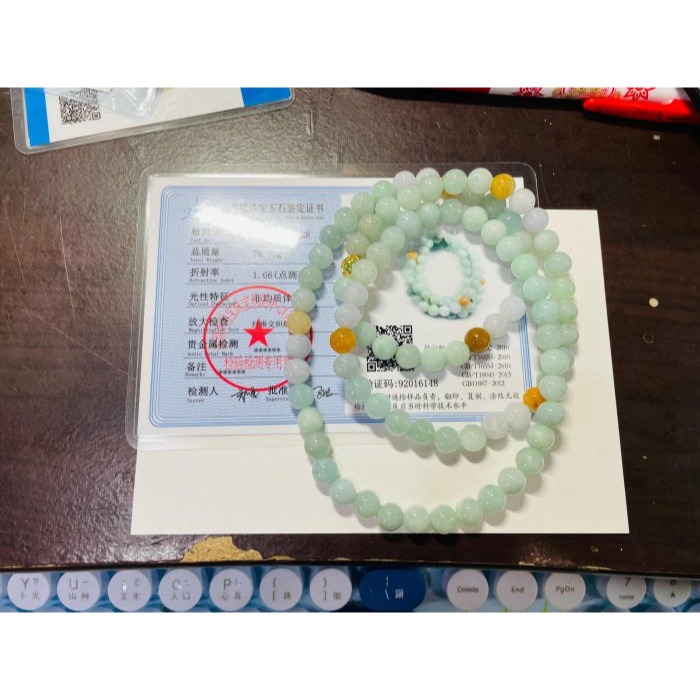 天然A貨緬甸玉 冰潤淡綠底色圓珠8.0mm翡翠珠鍊 長度75cm 完美度95% 搭配掛件 質量加乘-細節圖11