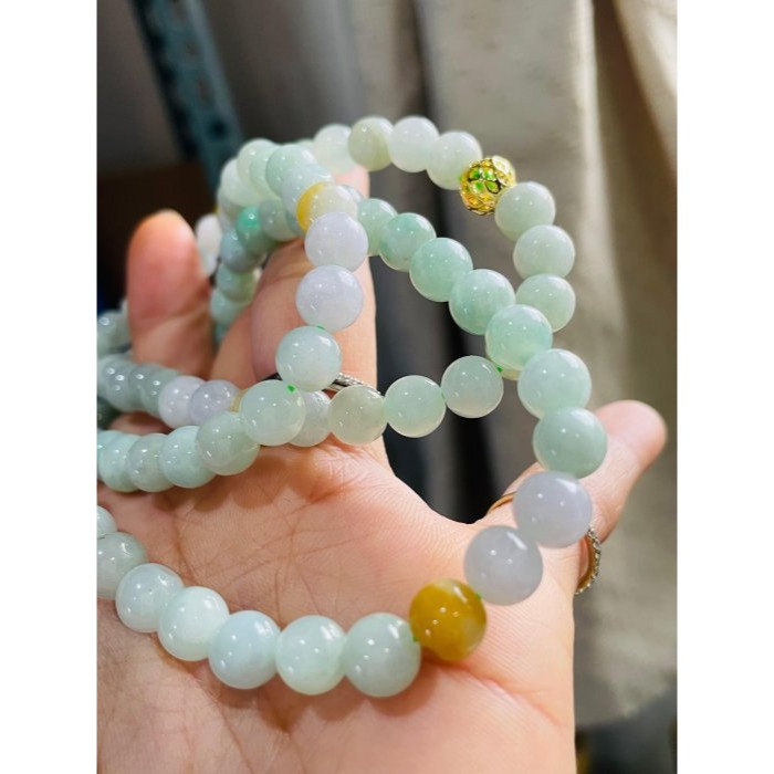 天然A貨緬甸玉 冰潤淡綠底色圓珠7.5mm翡翠珠鍊 長度73cm 完美度95% 搭配掛件 質量加乘-細節圖3