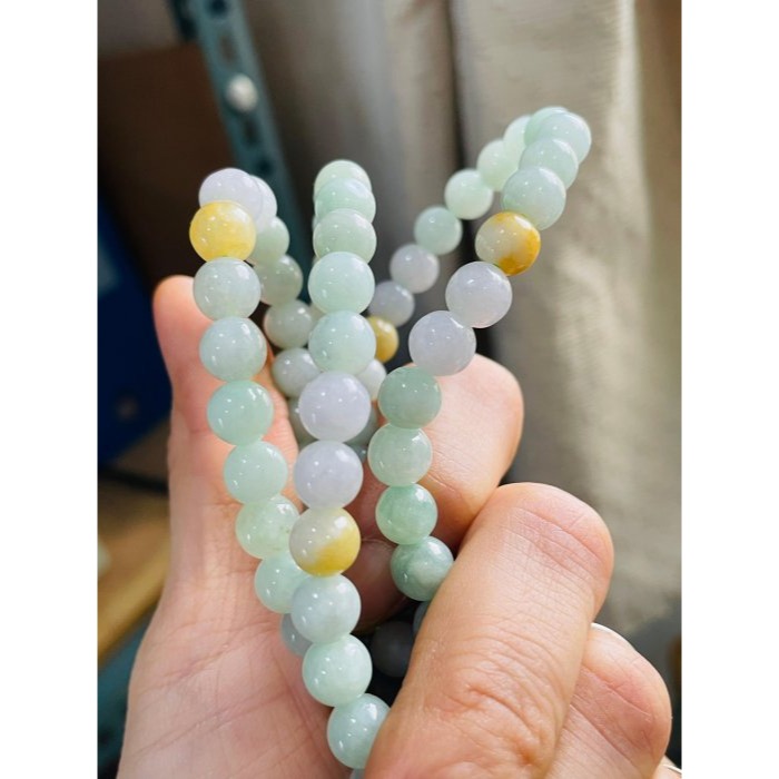 天然A貨緬甸玉 冰潤淡綠底色圓珠7.5mm翡翠珠鍊 長度73cm 完美度95% 搭配掛件 質量加乘-細節圖6