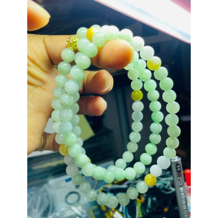 天然A貨緬甸玉 冰潤淡綠底色圓珠7.5mm翡翠珠鍊 長度73cm 完美度95% 搭配掛件 質量加乘-細節圖9
