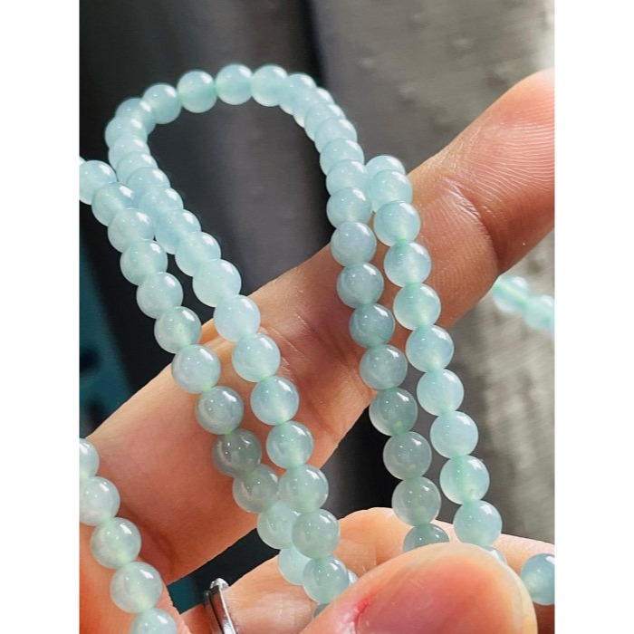 天然A貨翡翠 高冰危藍圓珠4.8mm翡翠珠鍊 65cm長度 藍透綠冰種瓜料 顆顆完美透線-細節圖4