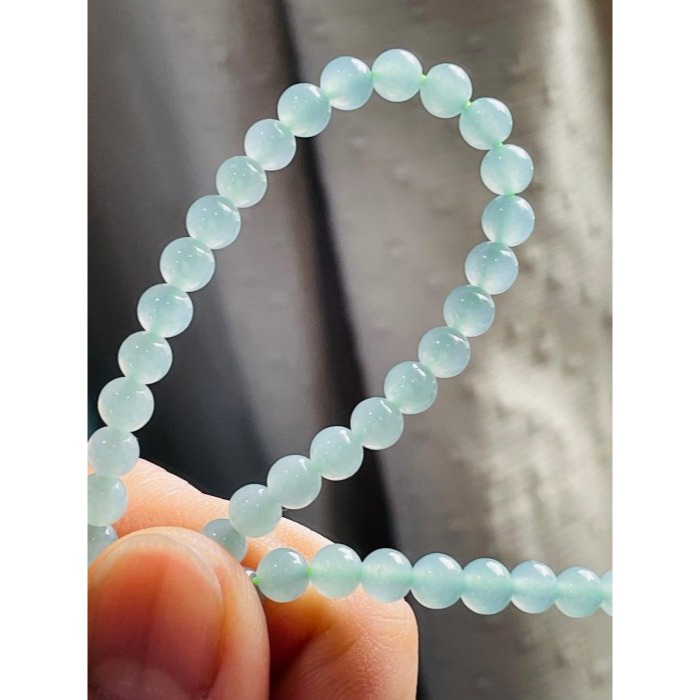 天然A貨翡翠 高冰危藍圓珠4.8mm翡翠珠鍊 65cm長度 藍透綠冰種瓜料 顆顆完美透線-細節圖6