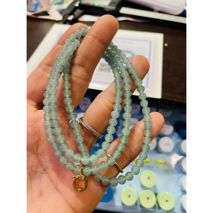 天然A貨翡翠 高冰危藍圓珠4.8mm翡翠珠鍊 65cm長度 藍透綠冰種瓜料 顆顆完美透線-細節圖10