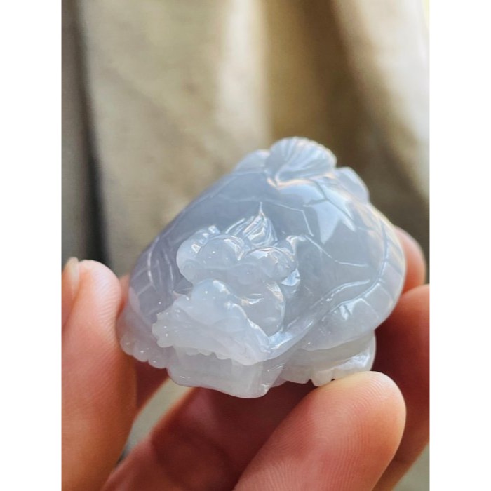 天然A貨緬甸玉 膠潤淡粉立體滿載而歸龍龜翡翠玉墜/擺件 滿色淡粉近白 底裝膠潤透光-細節圖2