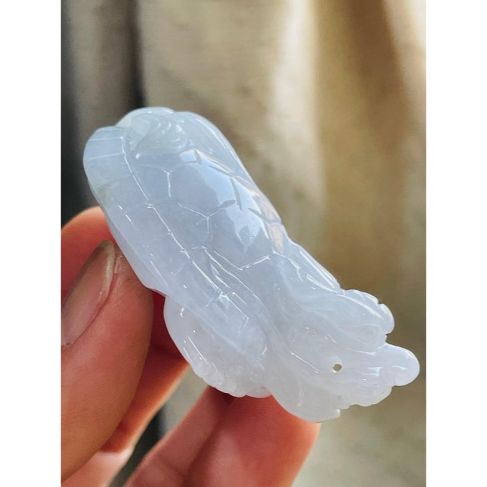 天然A貨緬甸玉 膠潤淡粉立體滿載而歸龍龜翡翠玉墜/擺件 滿色淡粉近白 底裝膠潤透光-細節圖3