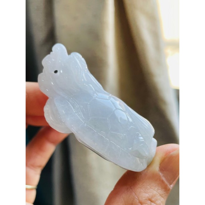 天然A貨緬甸玉 膠潤淡粉立體滿載而歸龍龜翡翠玉墜/擺件 滿色淡粉近白 底裝膠潤透光-細節圖4