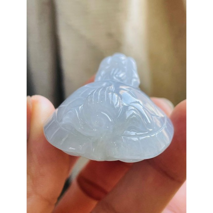 天然A貨緬甸玉 膠潤淡粉立體滿載而歸龍龜翡翠玉墜/擺件 滿色淡粉近白 底裝膠潤透光-細節圖5