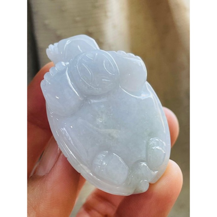 天然A貨緬甸玉 膠潤淡粉立體滿載而歸龍龜翡翠玉墜/擺件 滿色淡粉近白 底裝膠潤透光-細節圖6