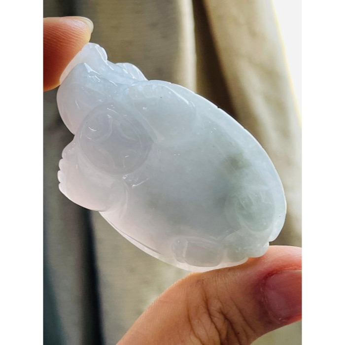 天然A貨緬甸玉 膠潤淡粉立體滿載而歸龍龜翡翠玉墜/擺件 滿色淡粉近白 底裝膠潤透光-細節圖7