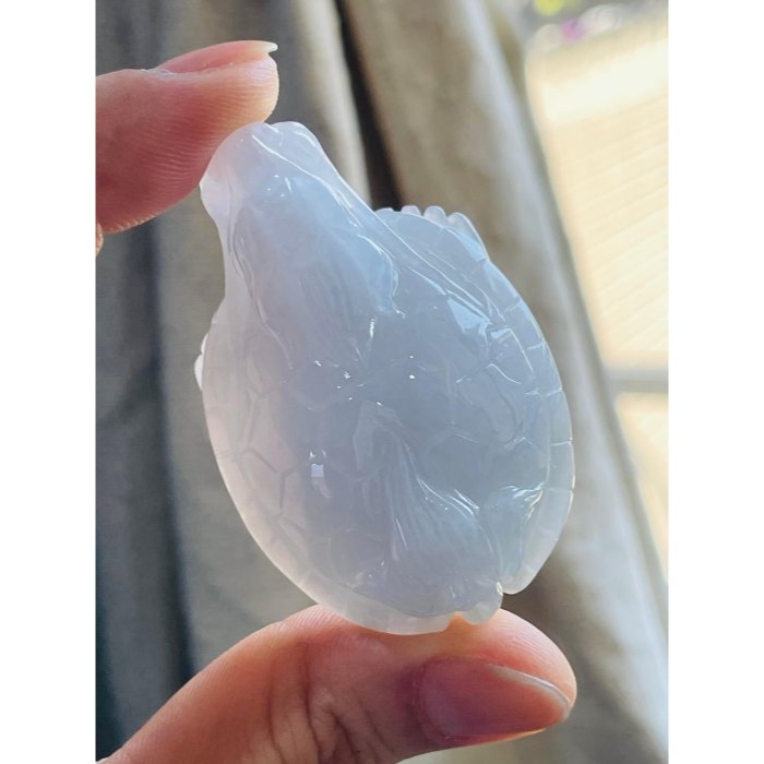 天然A貨緬甸玉 膠潤淡粉立體滿載而歸龍龜翡翠玉墜/擺件 滿色淡粉近白 底裝膠潤透光-細節圖8