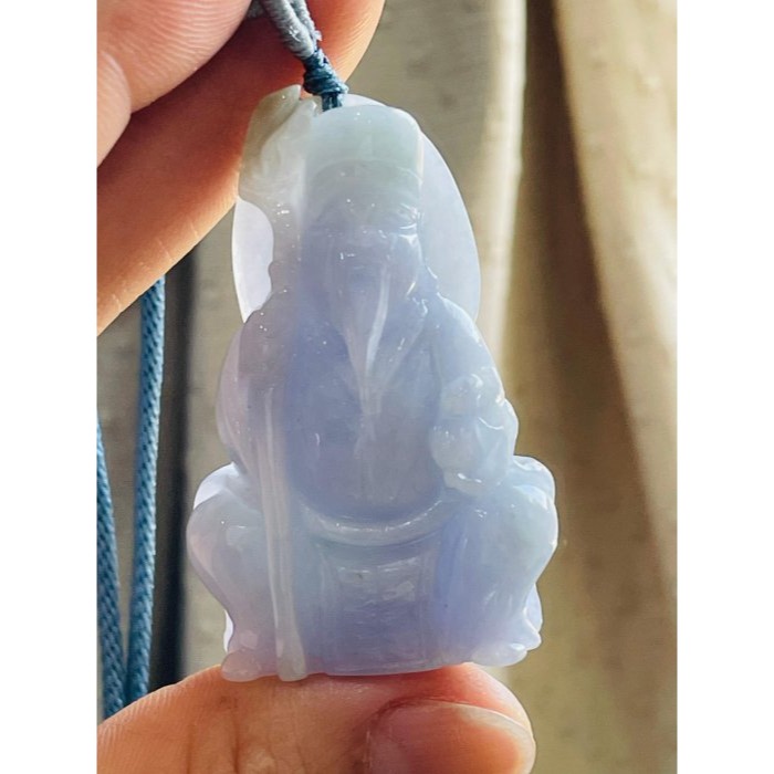 天然A貨緬甸玉 水潤粉紫藏金立體雕福德正神/土地公翡翠玉墜 過底粉嫩紫帶一抹金 顯色不失色 法像笑盈盈-細節圖2