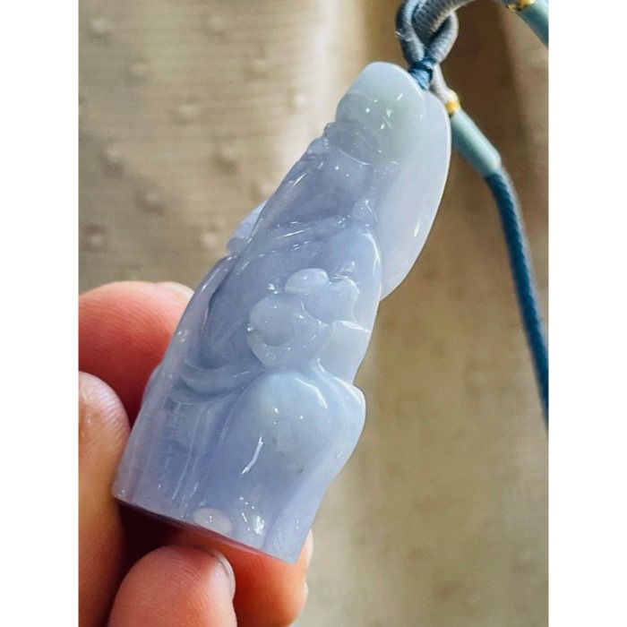 天然A貨緬甸玉 水潤粉紫藏金立體雕福德正神/土地公翡翠玉墜 過底粉嫩紫帶一抹金 顯色不失色 法像笑盈盈-細節圖5