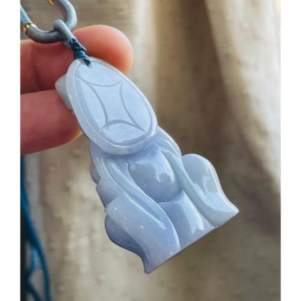 天然A貨緬甸玉 水潤粉紫藏金立體雕福德正神/土地公翡翠玉墜 過底粉嫩紫帶一抹金 顯色不失色 法像笑盈盈-細節圖6