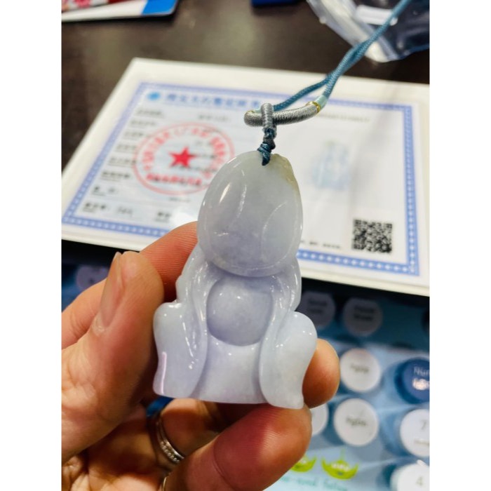 天然A貨緬甸玉 水潤粉紫藏金立體雕福德正神/土地公翡翠玉墜 過底粉嫩紫帶一抹金 顯色不失色 法像笑盈盈-細節圖10