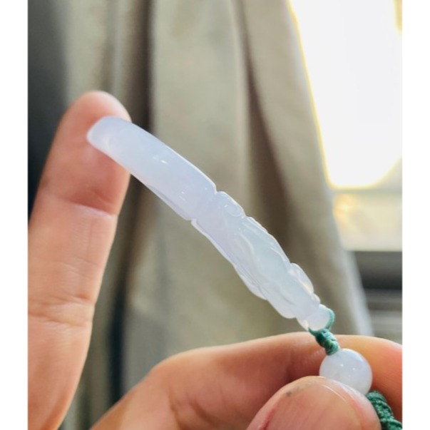 天然A貨緬甸玉 冰潤粉春彩雙面雕龍牙翡翠玉墜 晶透冰起膠底妝好水頭 粉嫩紫能見色-細節圖5