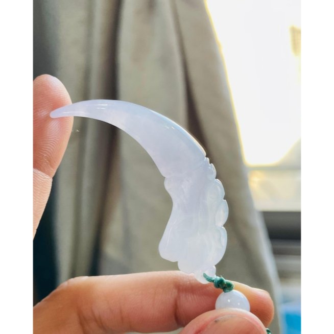 天然A貨緬甸玉 冰潤粉春彩雙面雕龍牙翡翠玉墜 晶透冰起膠底妝好水頭 粉嫩紫能見色-細節圖6