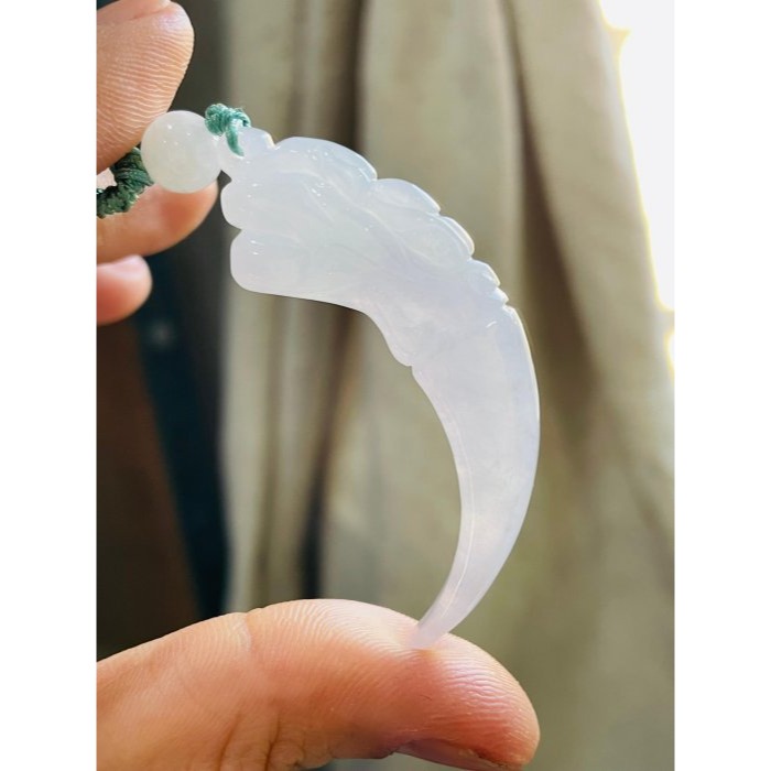 天然A貨緬甸玉 冰潤粉春彩雙面雕龍牙翡翠玉墜 晶透冰起膠底妝好水頭 粉嫩紫能見色-細節圖7