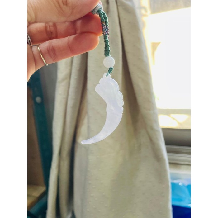 天然A貨緬甸玉 冰潤粉春彩雙面雕龍牙翡翠玉墜 晶透冰起膠底妝好水頭 粉嫩紫能見色-細節圖8