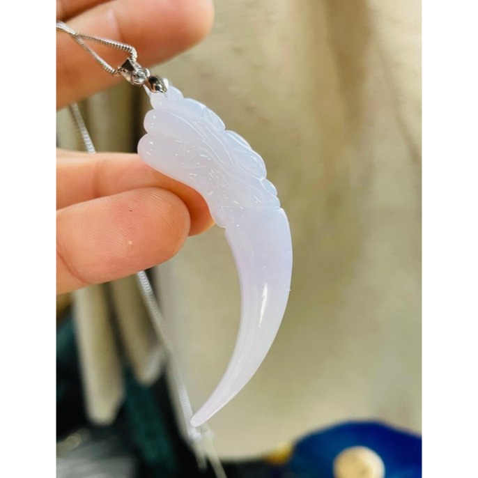 天然A貨緬甸玉 冰潤粉紫雙面雕龍牙翡翠玉墜 晶透冰起膠底妝好水頭 粉嫩紫能見色-細節圖2