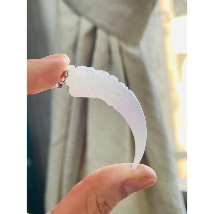 天然A貨緬甸玉 冰潤粉紫雙面雕龍牙翡翠玉墜 晶透冰起膠底妝好水頭 粉嫩紫能見色-細節圖7