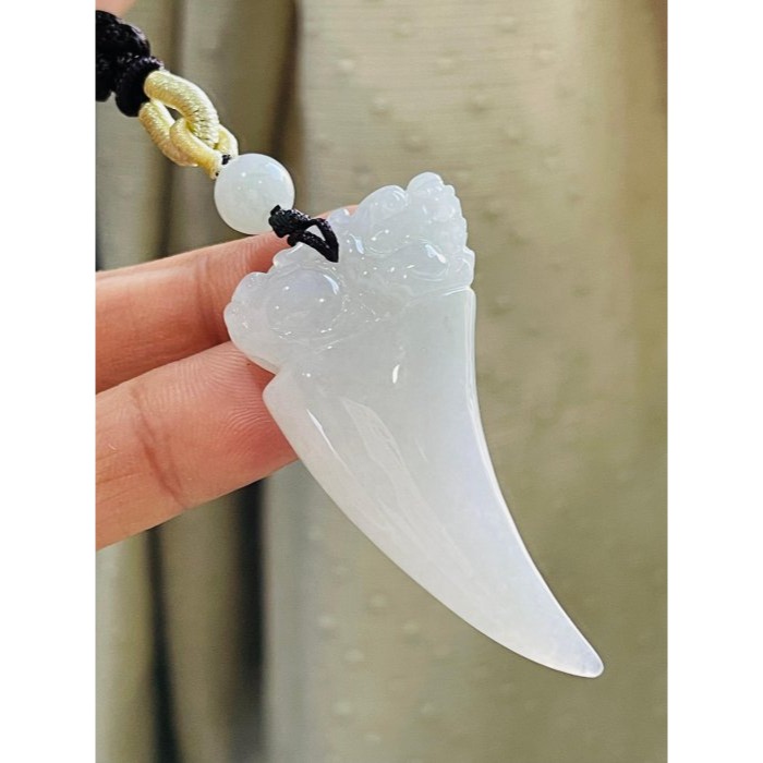 天然A貨緬甸玉 膠潤白冰全立體貔貅龍牙翡翠玉墜 冰膠細肉無晶體 白透粉好水頭 形立體飽滿-細節圖2