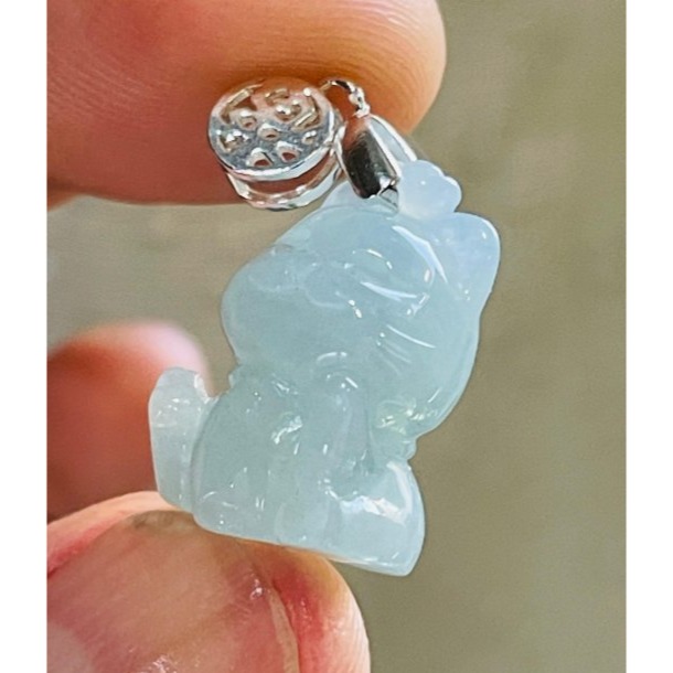 天然A貨緬甸玉 老坑藍綠手工俏雕福氣招財貓翡翠玉墜 冰帶膠感底妝 色純色滿 超可愛喵星人-細節圖4