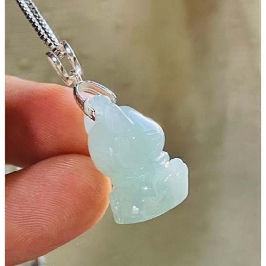 天然A貨緬甸玉 老坑藍綠手工俏雕福氣招財貓翡翠玉墜 冰帶膠感底妝 色純色滿 超可愛喵星人-細節圖5