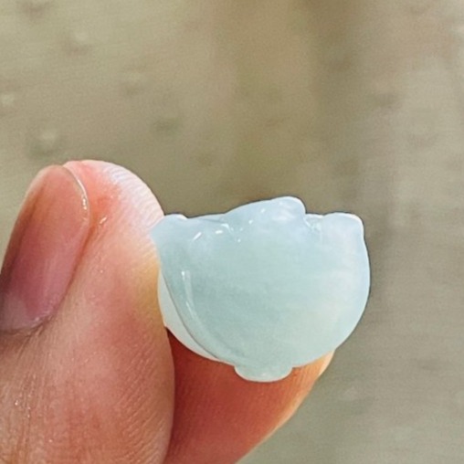 天然A貨緬甸玉 老坑藍綠手工俏雕福氣招財貓翡翠玉墜 冰帶膠感底妝 色純色滿 超可愛喵星人-細節圖7