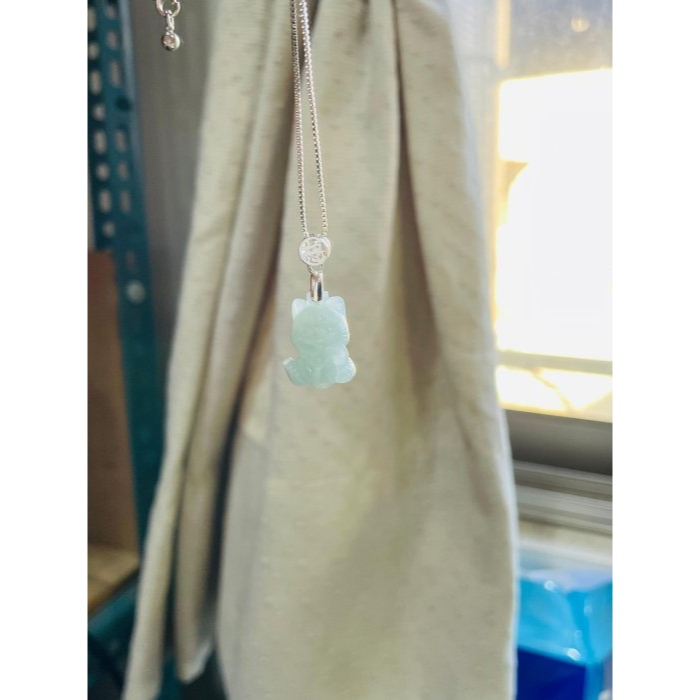 天然A貨緬甸玉 老坑藍綠手工俏雕福氣招財貓翡翠玉墜 冰帶膠感底妝 色純色滿 超可愛喵星人-細節圖8