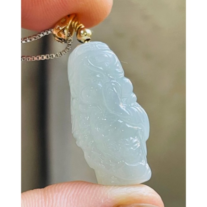 天然A貨緬甸玉 冰潤淡底色全立體Q版小關公翡翠玉墜 乾淨起冰淡綠底色 法相立體俏皮可愛-細節圖2