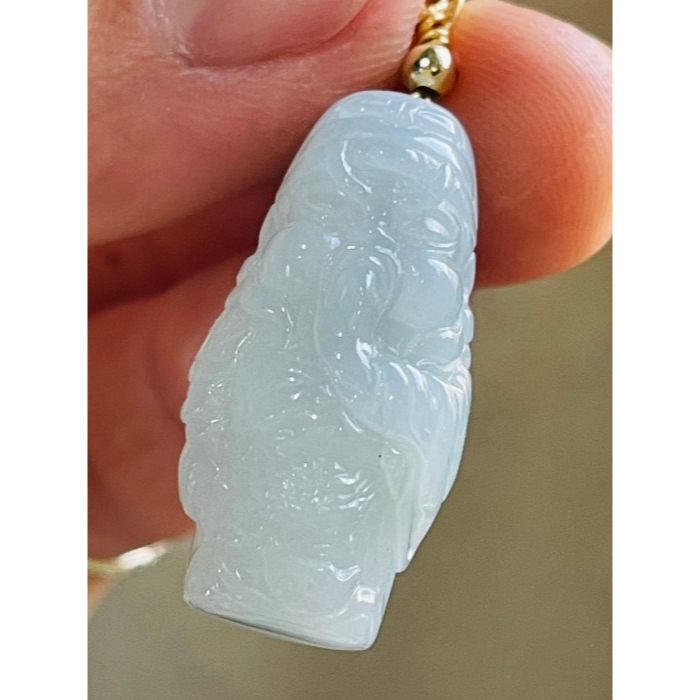 天然A貨緬甸玉 冰潤淡底色全立體Q版小關公翡翠玉墜 乾淨起冰淡綠底色 法相立體俏皮可愛-細節圖3