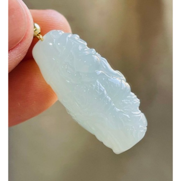 天然A貨緬甸玉 冰潤淡底色全立體Q版小關公翡翠玉墜 乾淨起冰淡綠底色 法相立體俏皮可愛-細節圖4