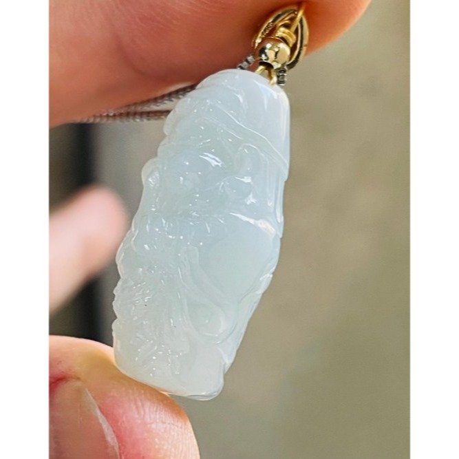 天然A貨緬甸玉 冰潤淡底色全立體Q版小關公翡翠玉墜 乾淨起冰淡綠底色 法相立體俏皮可愛-細節圖5