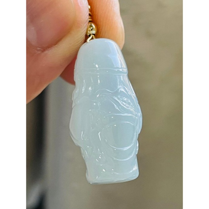 天然A貨緬甸玉 冰潤淡底色全立體Q版小關公翡翠玉墜 乾淨起冰淡綠底色 法相立體俏皮可愛-細節圖6