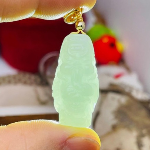 天然A貨緬甸玉 冰潤淡底色全立體Q版小關公翡翠玉墜 乾淨起冰淡綠底色 法相立體俏皮可愛-細節圖9