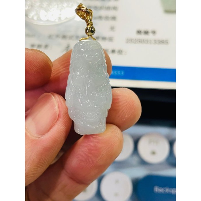 天然A貨緬甸玉 冰潤淡底色全立體Q版小關公翡翠玉墜 乾淨起冰淡綠底色 法相立體俏皮可愛-細節圖10