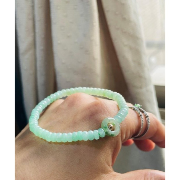 天然A貨緬甸玉 冰果綠4.8mm算盤珠翡翠手串/手鍊15cm手圍 起冰滿綠底色 頂珠冰飄花甜甜圈 完美度99%-細節圖2