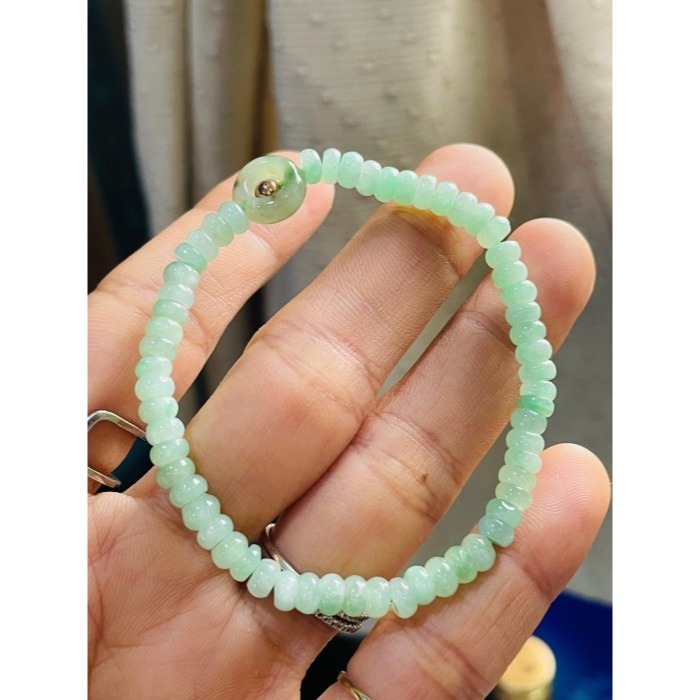 天然A貨緬甸玉 冰果綠4.8mm算盤珠翡翠手串/手鍊15cm手圍 起冰滿綠底色 頂珠冰飄花甜甜圈 完美度99%-細節圖3