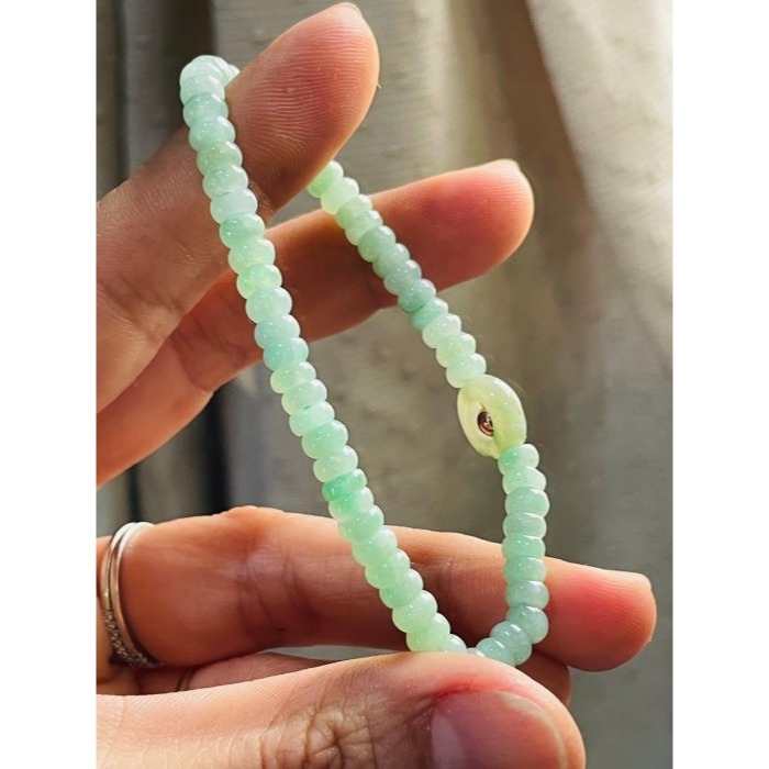 天然A貨緬甸玉 冰果綠4.8mm算盤珠翡翠手串/手鍊15cm手圍 起冰滿綠底色 頂珠冰飄花甜甜圈 完美度99%-細節圖4