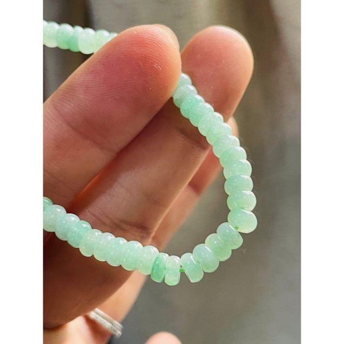 天然A貨緬甸玉 冰果綠4.8mm算盤珠翡翠手串/手鍊15cm手圍 起冰滿綠底色 頂珠冰飄花甜甜圈 完美度99%-細節圖6