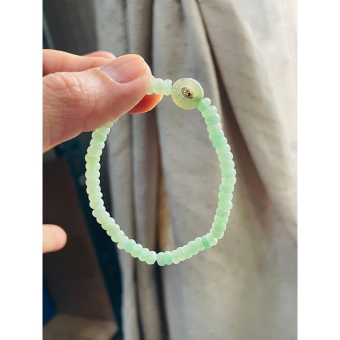 天然A貨緬甸玉 冰果綠4.8mm算盤珠翡翠手串/手鍊15cm手圍 起冰滿綠底色 頂珠冰飄花甜甜圈 完美度99%-細節圖8