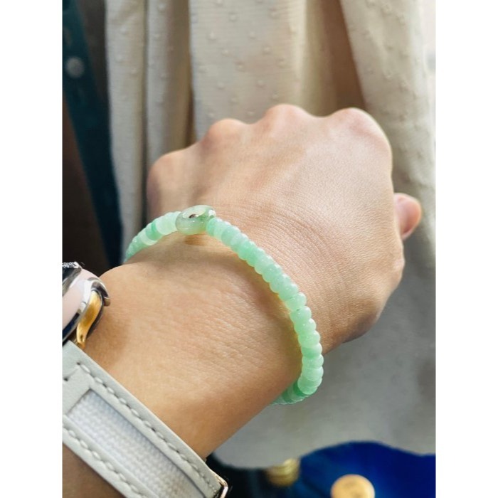 天然A貨緬甸玉 冰果綠4.8mm算盤珠翡翠手串/手鍊15cm手圍 起冰滿綠底色 頂珠冰飄花甜甜圈 完美度99%-細節圖9