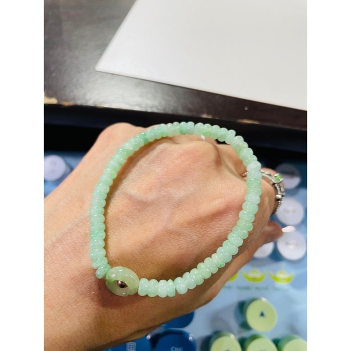 天然A貨緬甸玉 冰果綠4.8mm算盤珠翡翠手串/手鍊15cm手圍 起冰滿綠底色 頂珠冰飄花甜甜圈 完美度99%-細節圖10